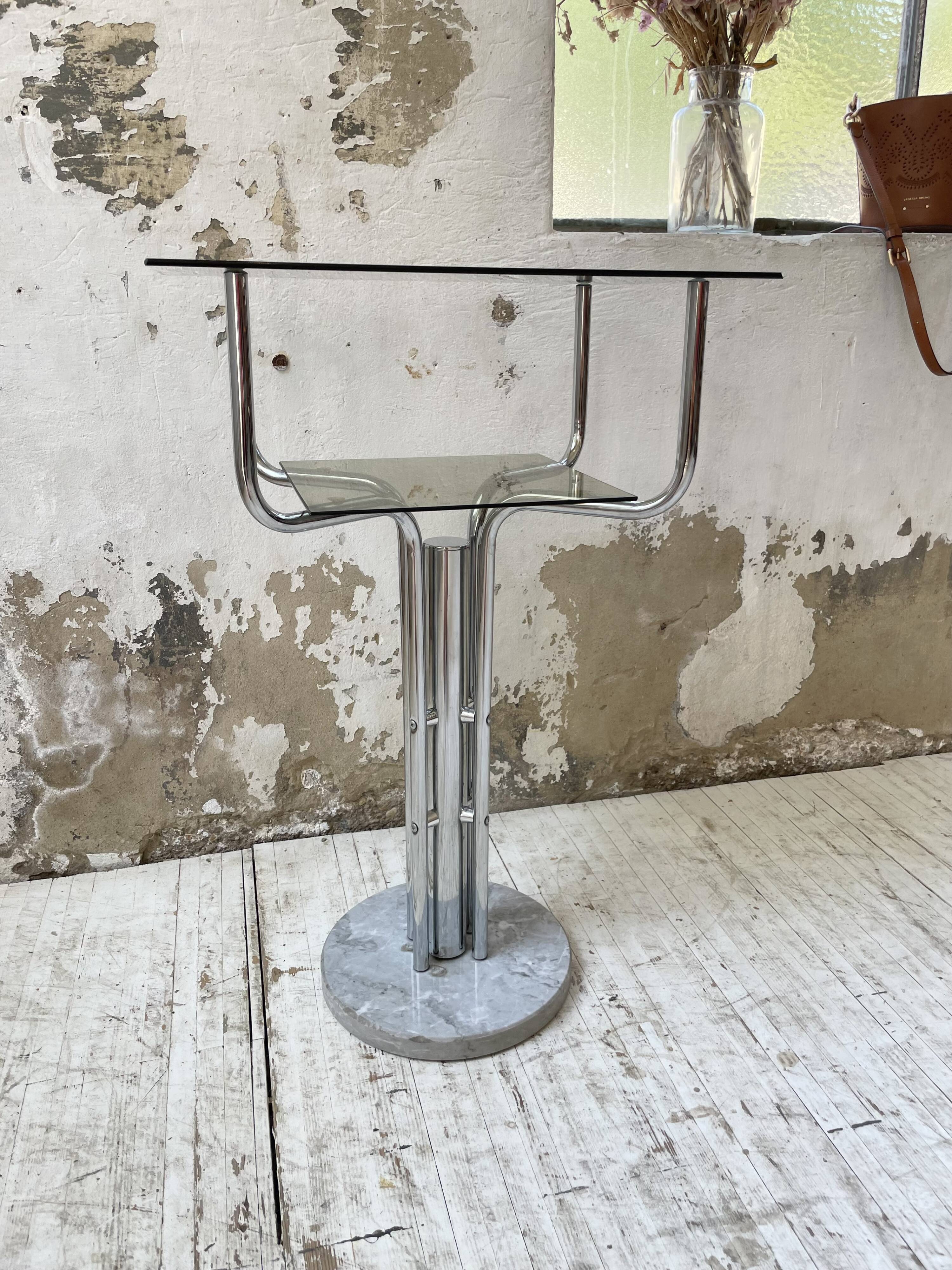 80s glass and marble console