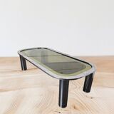 Chrome metal coffee table with smoked glass top from the 70s