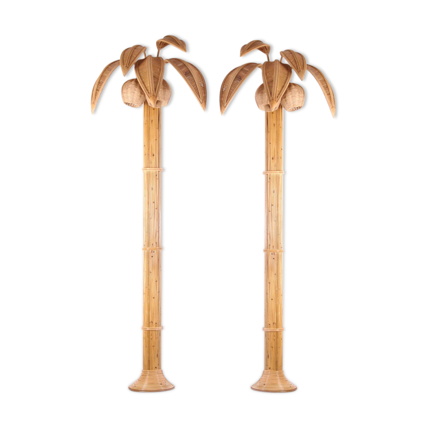 Pair of coconut tree sconces, rattan palm tree