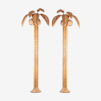 Pair of coconut tree sconces, rattan palm tree