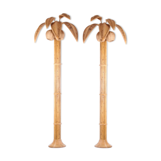 Pair of coconut tree sconces, rattan palm tree