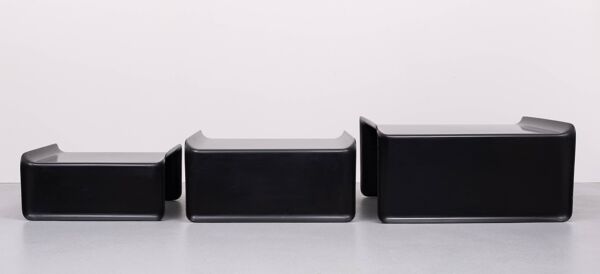 Tables gigognes Rosenthal, grandes, en fibre de verre noire, années 1970, Allemagne