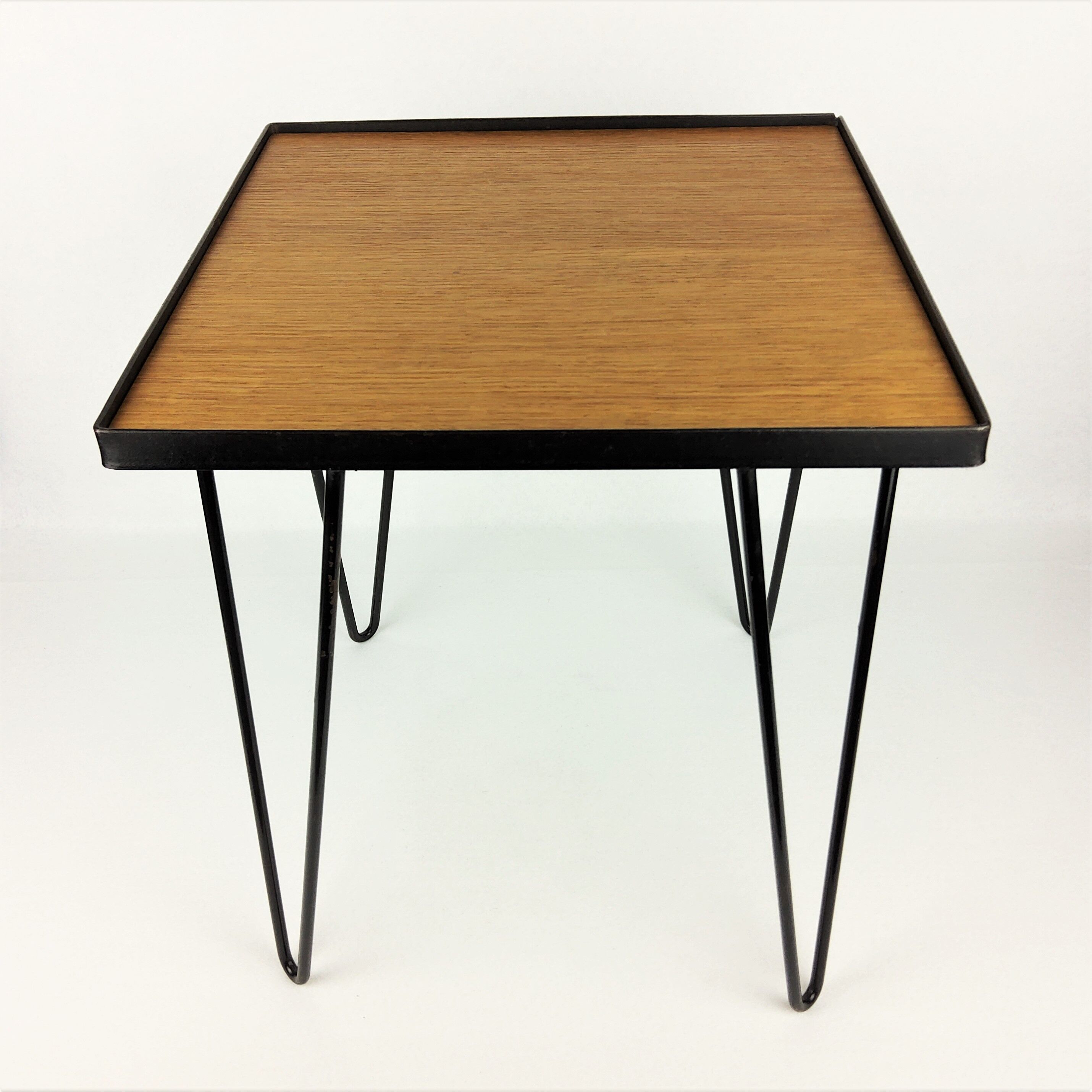 1950 oak and black metal side table