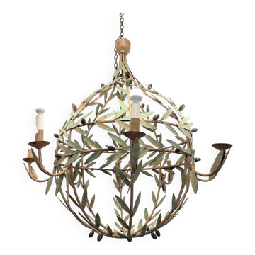 Lampe globe, feuilles d'olivier, dans le style de Maison Baguès, Mid-century, années 70 – France