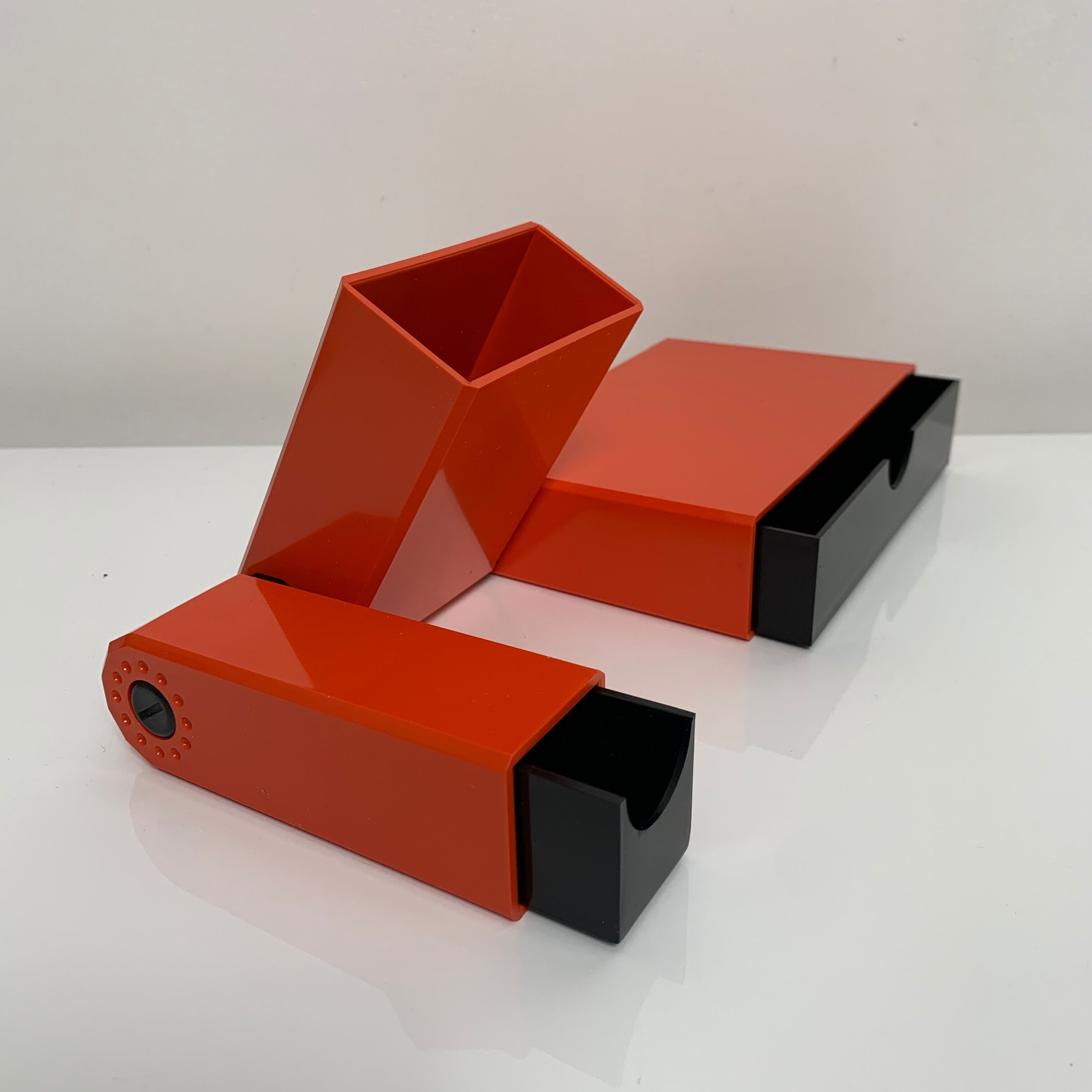 Office organizer pencil pot Facetta vintage plastic orange design
