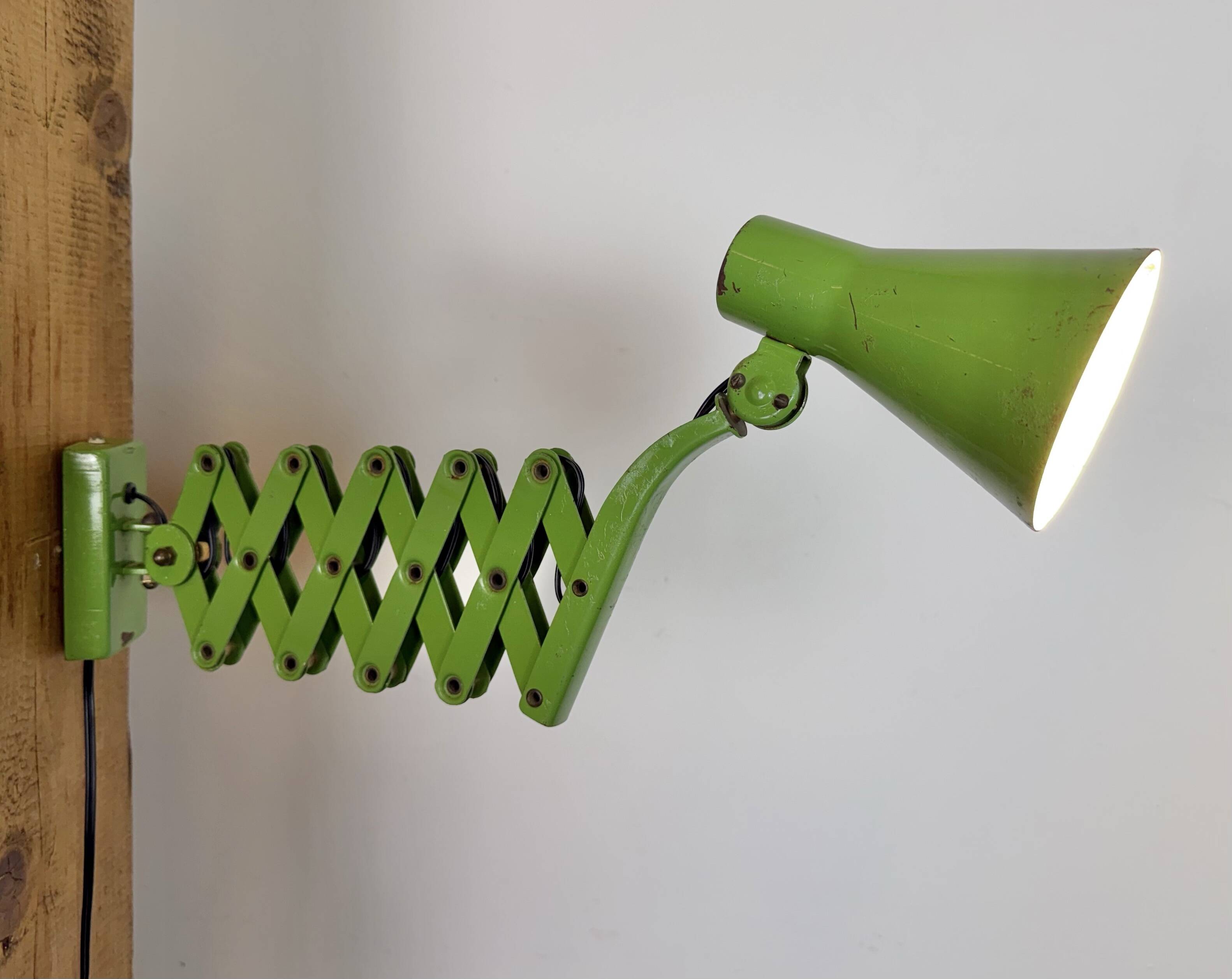 Green Industrial German Scissor Wall Lamp from Kaiser Leuchten, 1960s