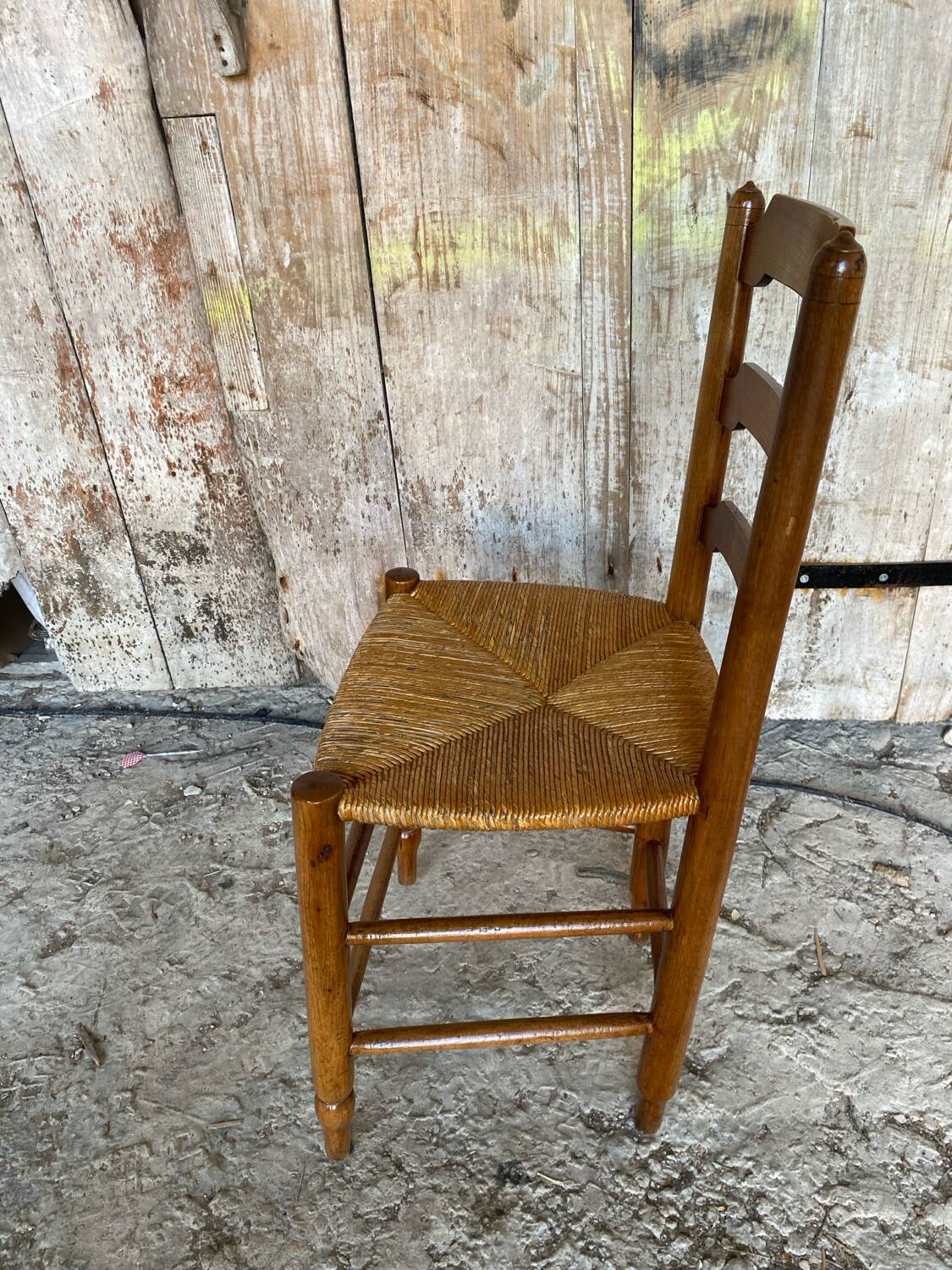 Antique Turned Wood Chair + Woven Straw Seat #D822