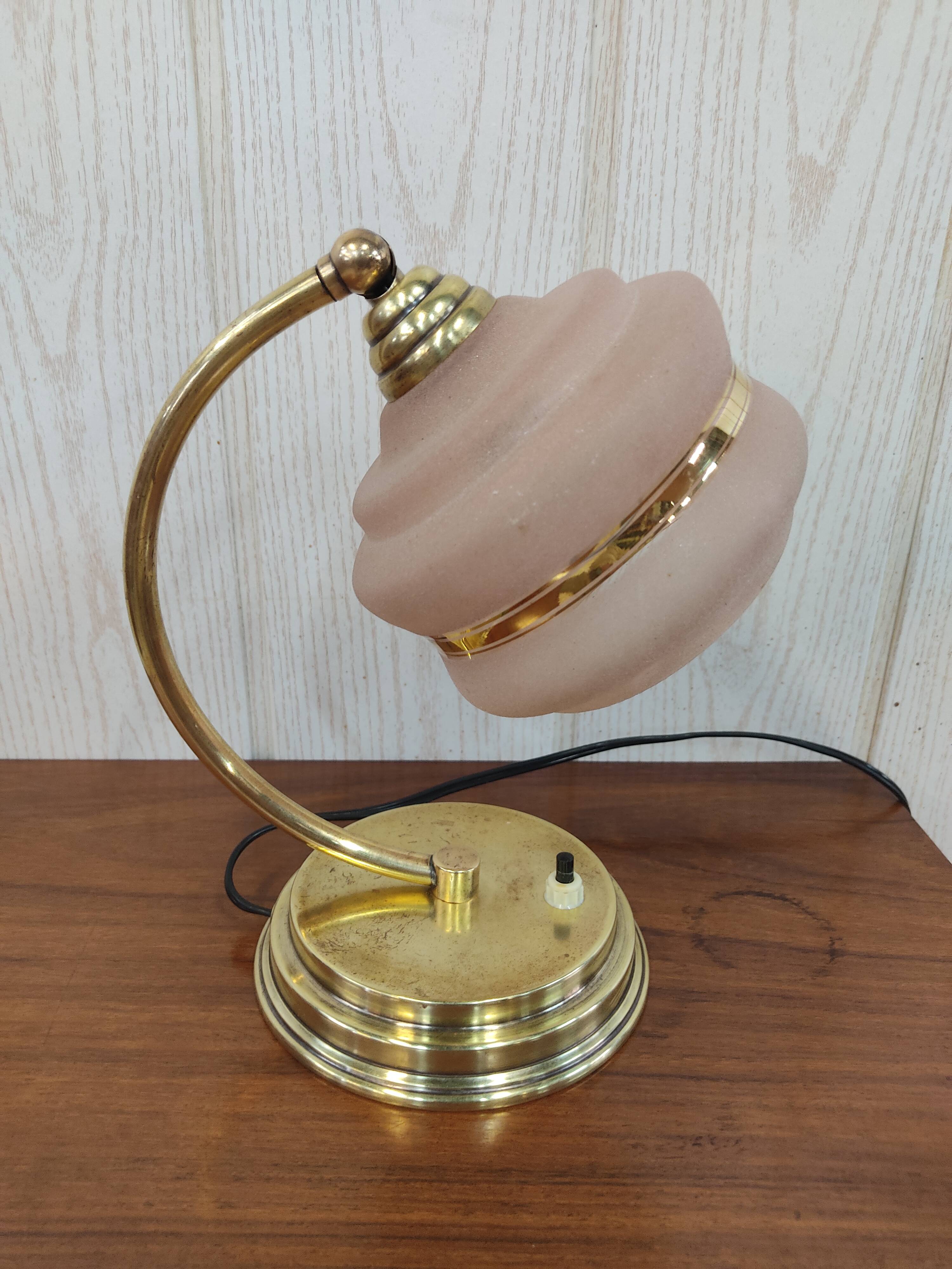 Art deco brass lamp and granite glass