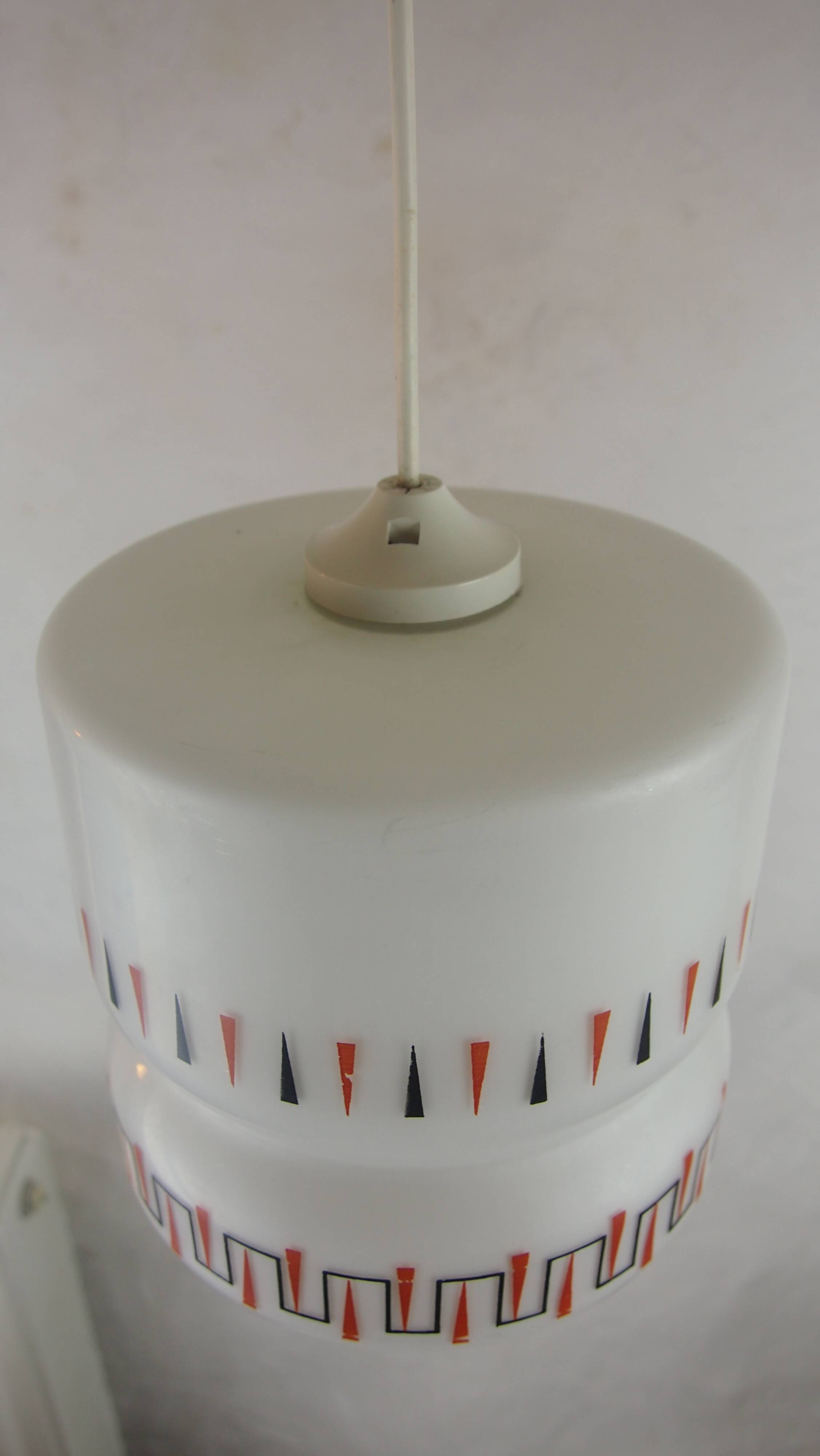 Vintage opaline glass pendant light with geometric design, 1960s Lunel style