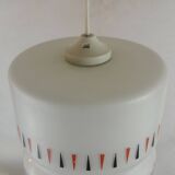 Vintage opaline glass pendant light with geometric design, 1960s Lunel style