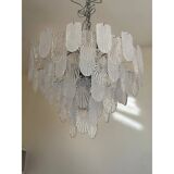 Italian Glass Chandelier Clear and Frosted Art Deco
