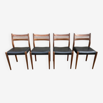 Four teak and black sky chairs, Scandinavian spirit, vintage, 60s