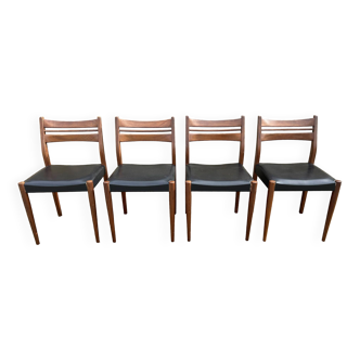 Quatre chaises teck et sky noir, esprit scandinave, vintage, années 60