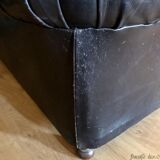 Canapé Chesterfield en cuir noir véritable 3 places