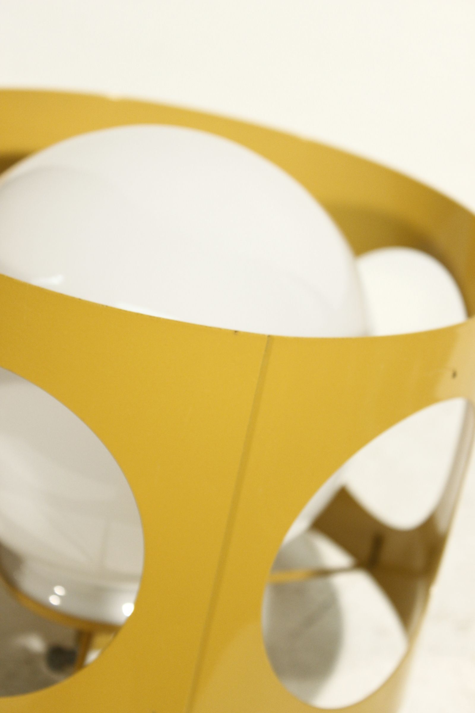 Delmas pendant lamp France 60s openwork yellow sheet & opaline