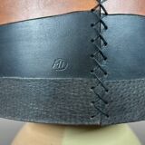 Original vintage ceramic and leather lamp