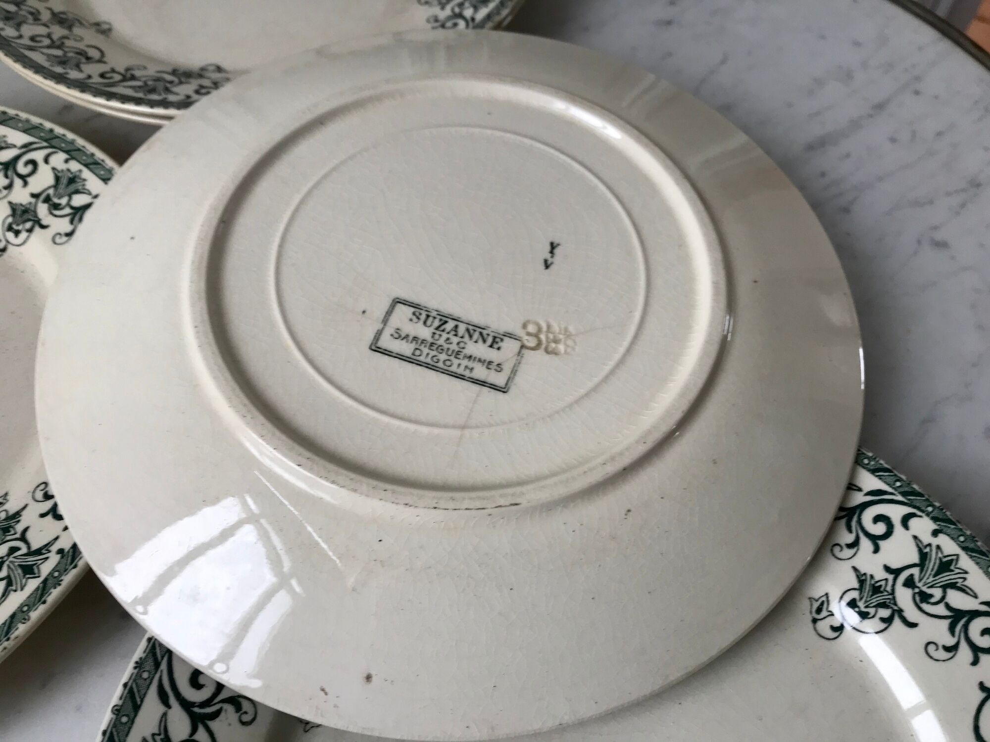 lot of 5 flat plates Terre de Fer Digoin Sarreguemines model "Suzanne" late nineteenth