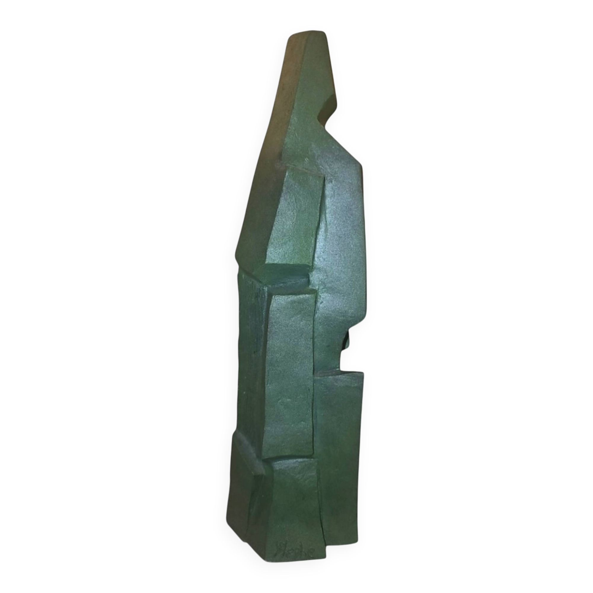 Sculpture cubiste « Bronze Vert » – Jean Pheghé (Circa 1950)