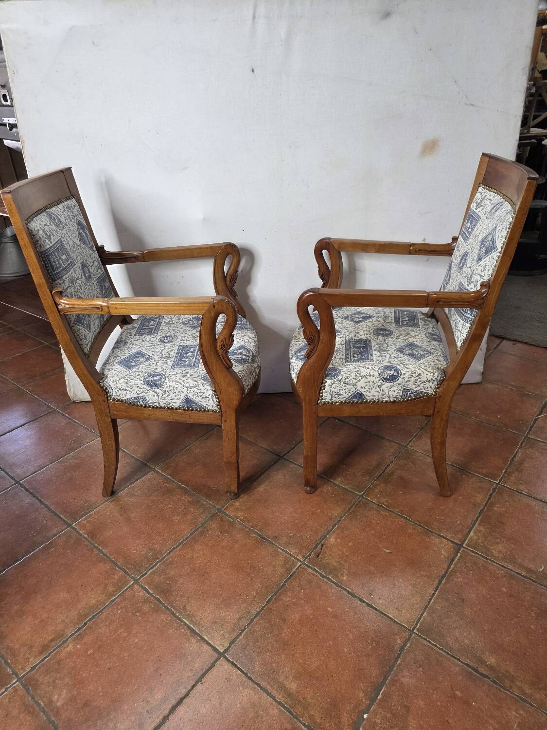 Pair of 19th century restoration armchairs in cherry wood