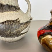 Set of Two Pottery Fat Lava Vases "Multi-Color" by Scheurich, Germany, 1970s