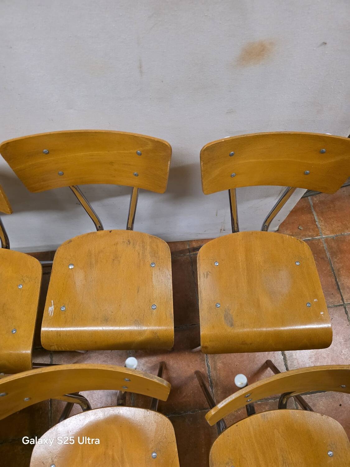 7 vintage school chairs in chrome metal from the 1970s