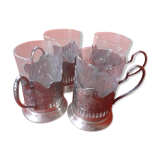 4 glasses engraved on their silver metal support;