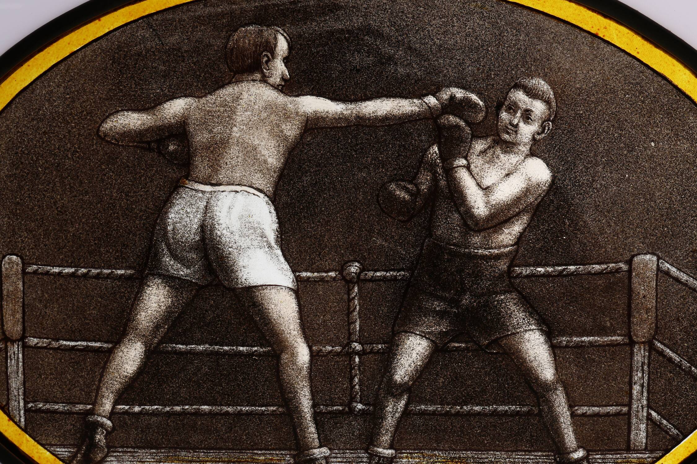 Art Deco Stained Glass Panel Depicting a Boxing Match, Belgium ca. 1910