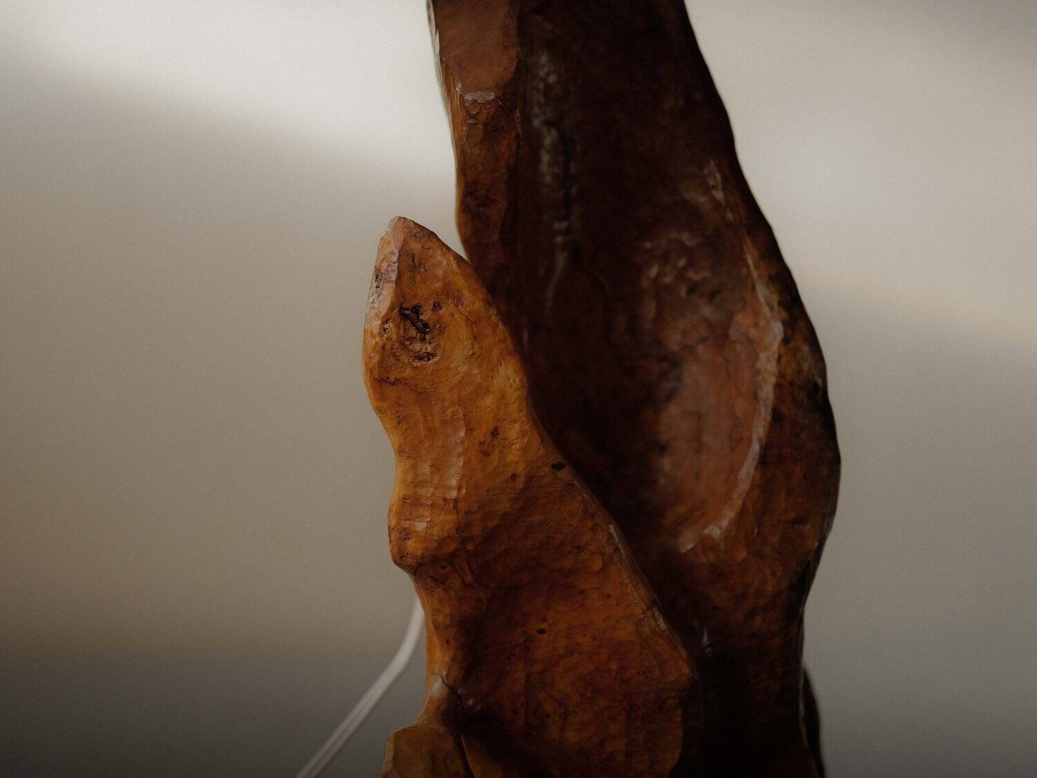 Sculptural lamp in solid olive wood – around 1970