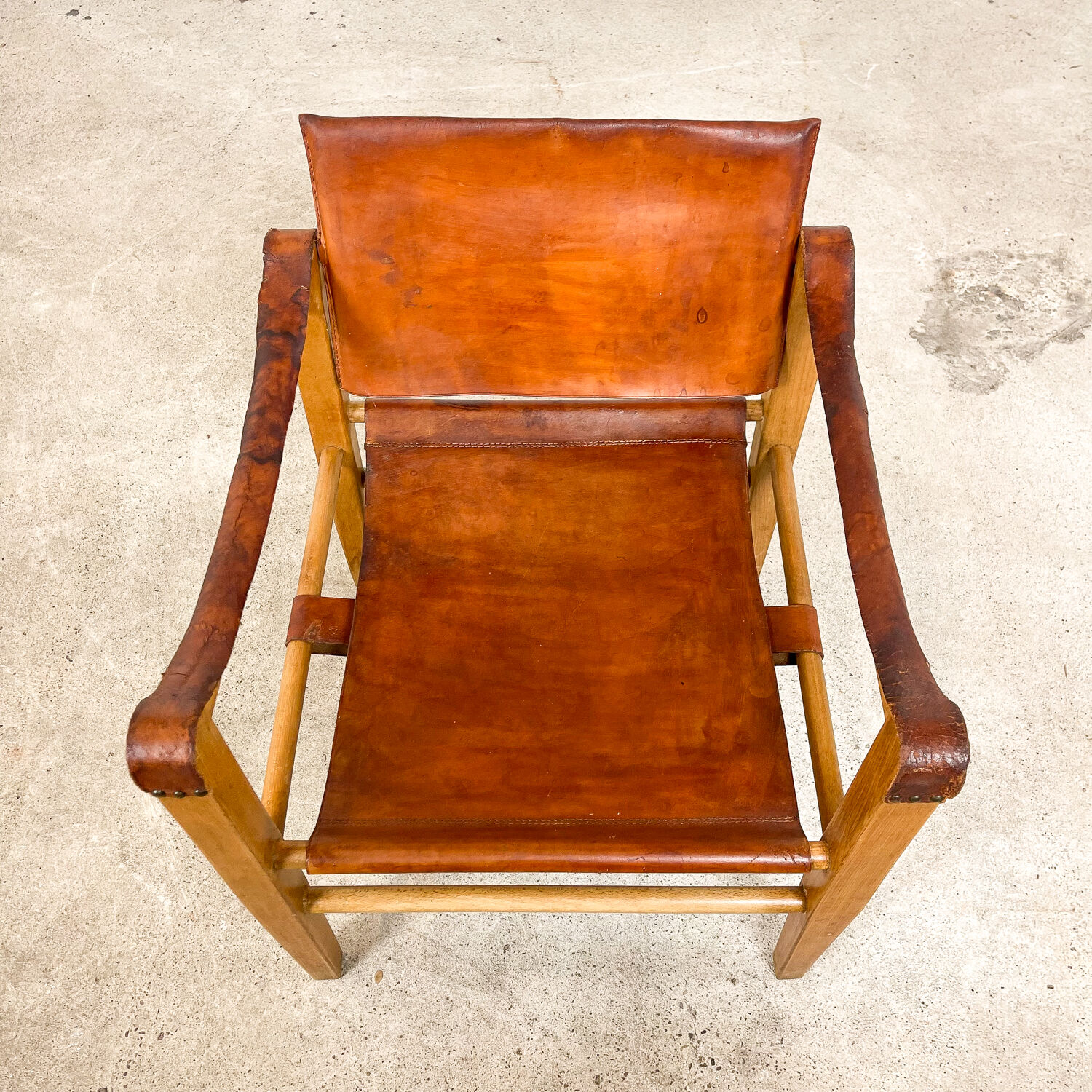 Vintage danish design cognac leather safari chair