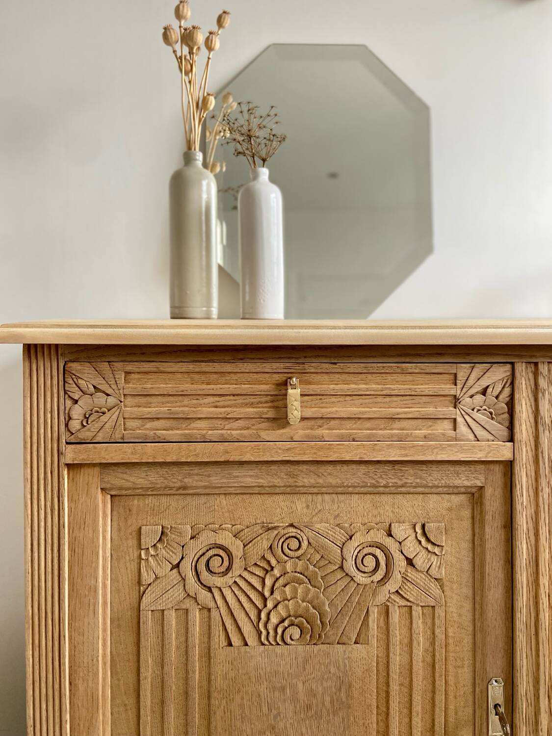 Grand buffet Art Déco en chêne massif - Enfilade vintage