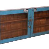 Old Burmese teak wall display case original blue patina