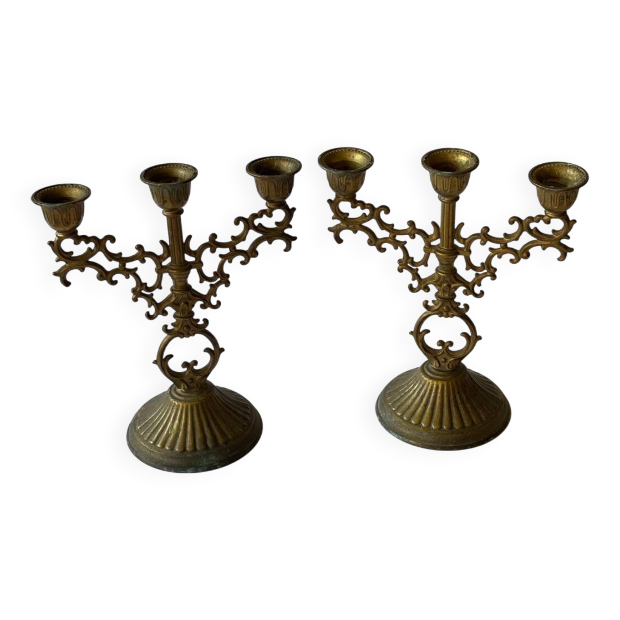 Pair of baroque style brass candlesticks