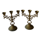 Pair of baroque style brass candlesticks