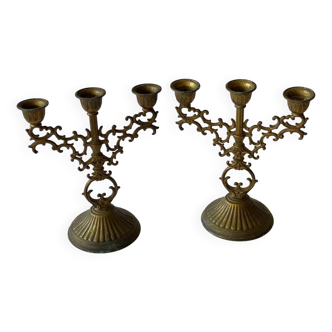 Pair of baroque style brass candlesticks