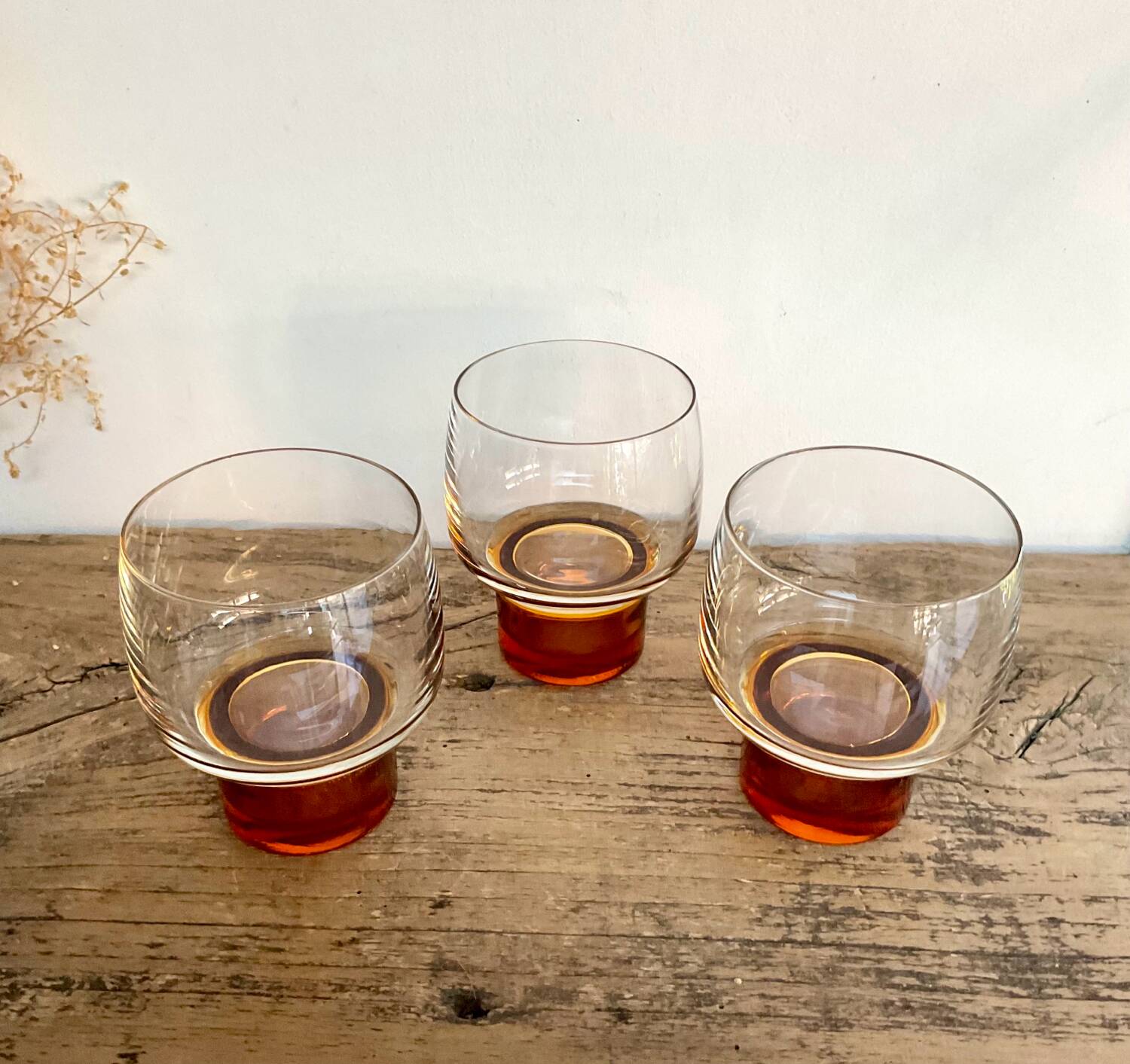5 LUMINARC France glasses with amber feet