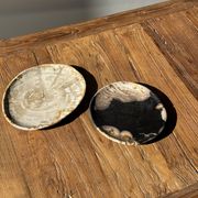 Small pocket tray or dish in black and beige petrified wood D20.5 -3317