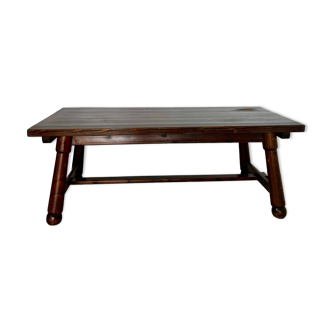 Ancienne table de ferme brutaliste en pin par George Robert, années 70