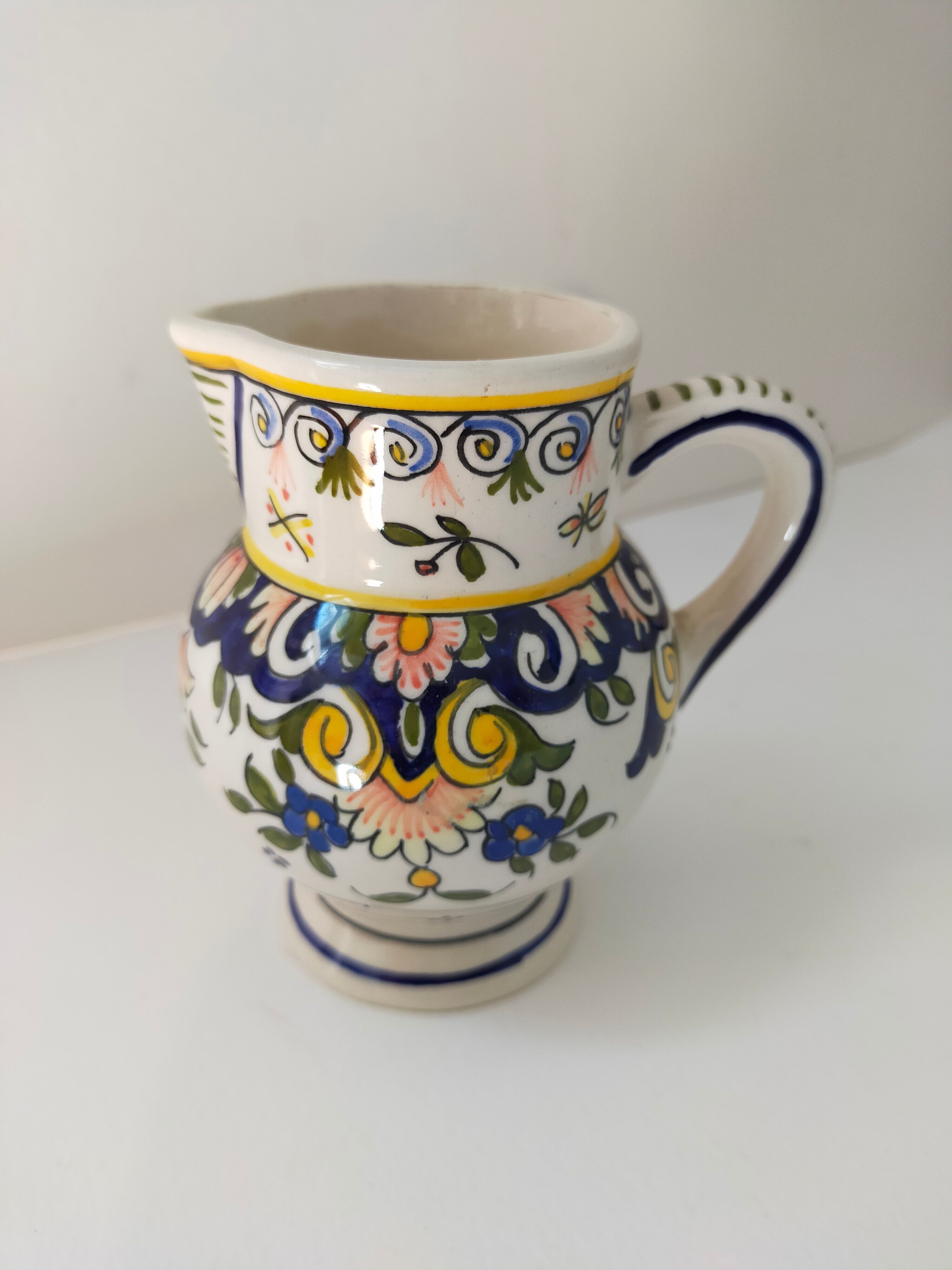 Vintage pitcher Desvres décor Rouen handmade signed