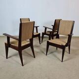 4 French mahogany and rope chairs 1950s