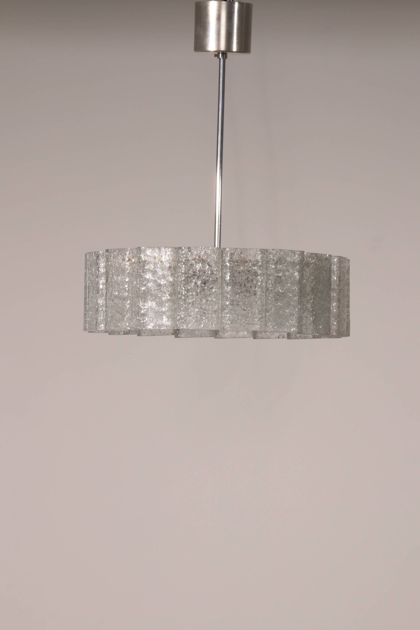 "Doria Leuchten Ice Glass Hanging Lamp with Relief Glass Cylinders, 1960s"