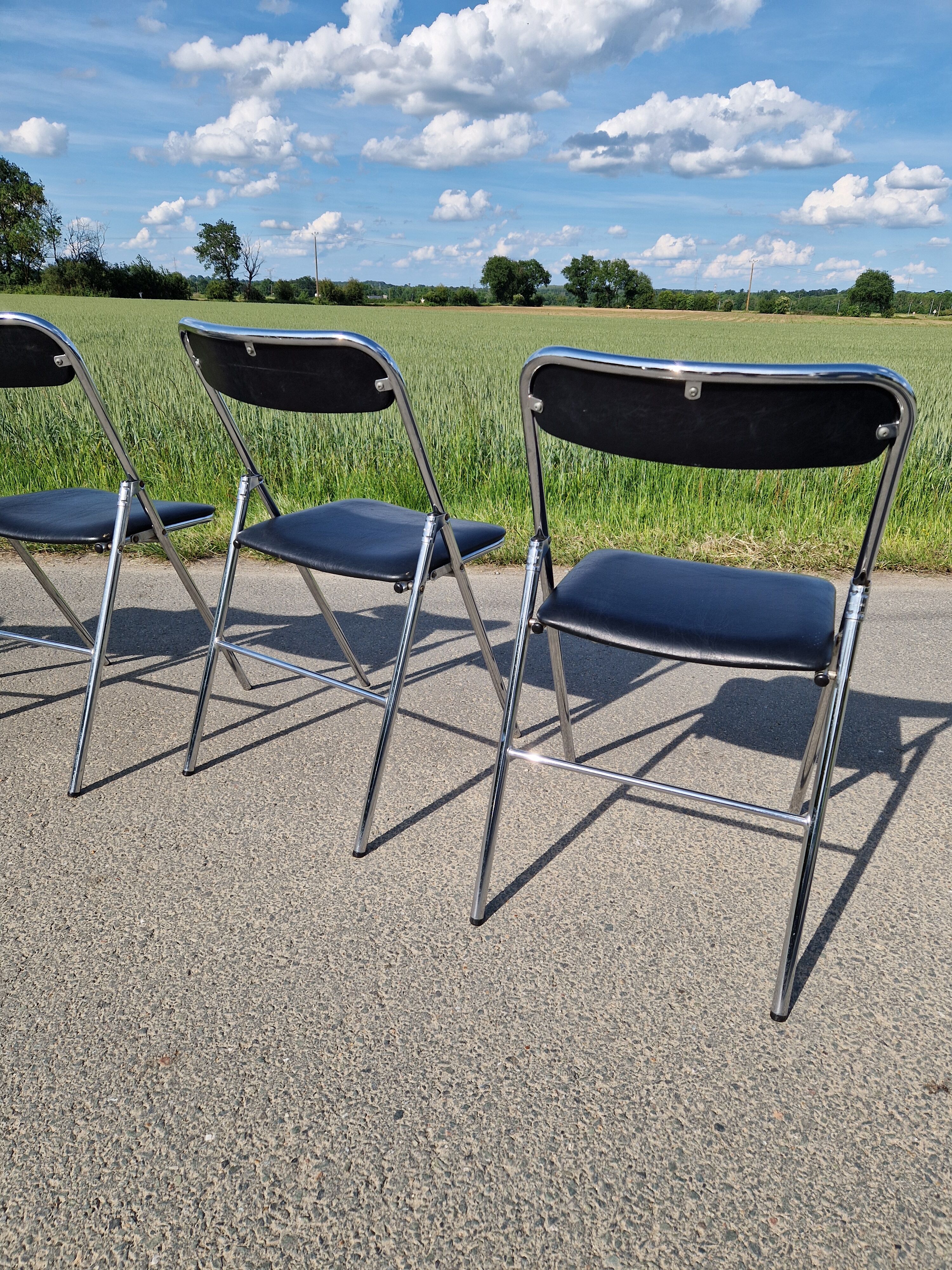 Lot de 6 chaises pliantes chromé Souvignet années 70