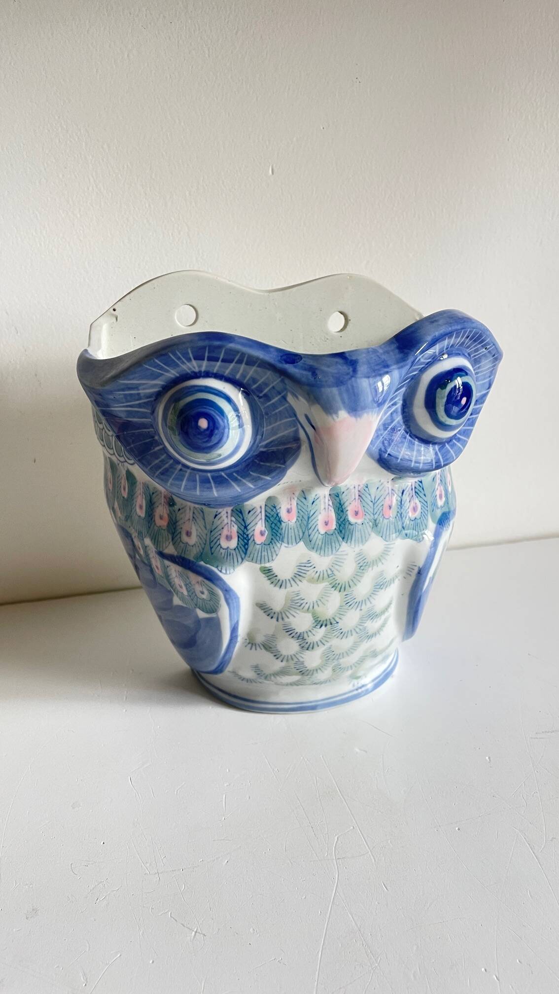 Vintage Chinese Porcelain Owl Planter