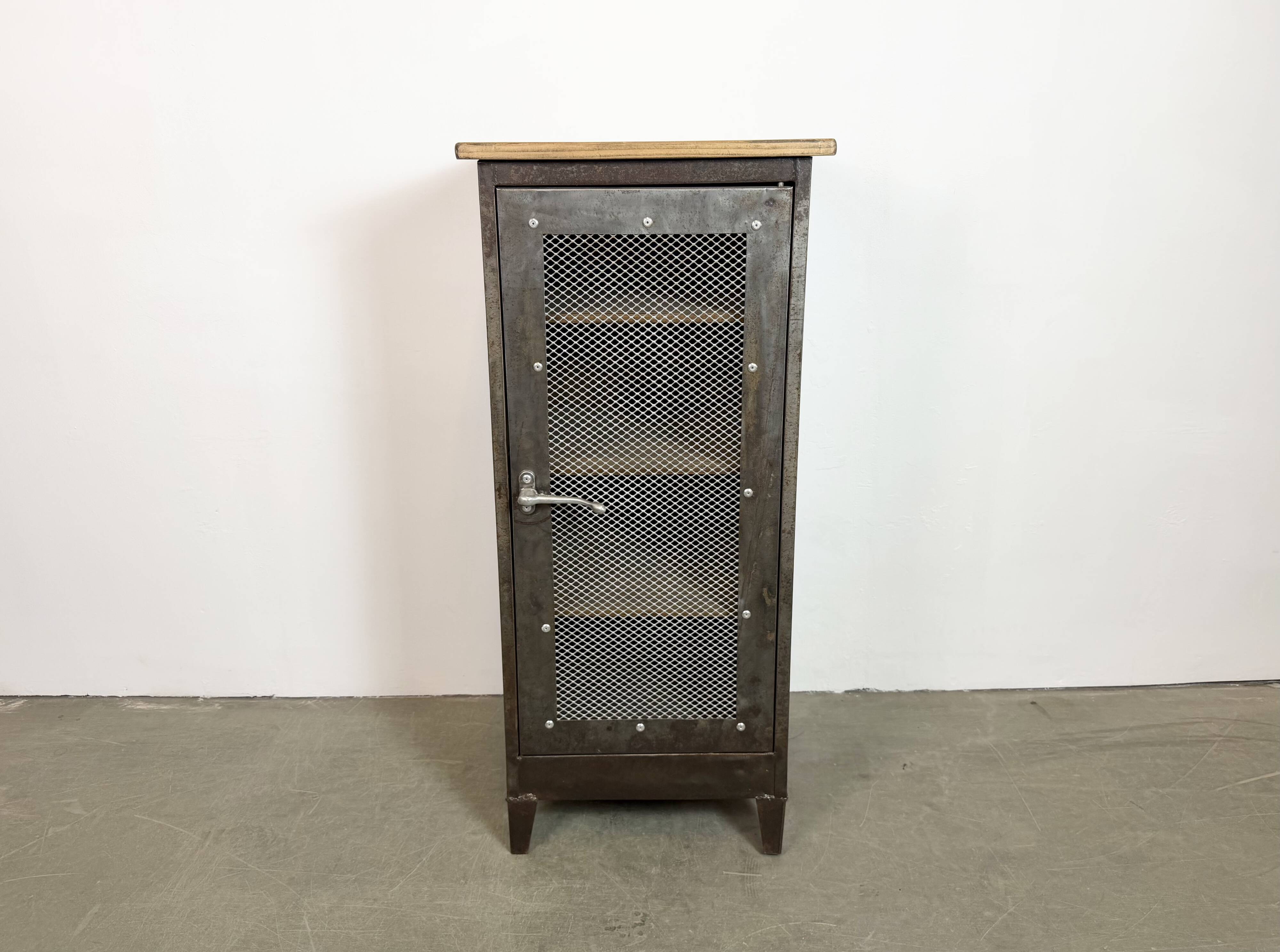Industrial Iron Cabinet with Mesh Door, 1960s