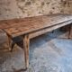 Antique French pine dining table, large farmhouse table on wheels, 19th century.