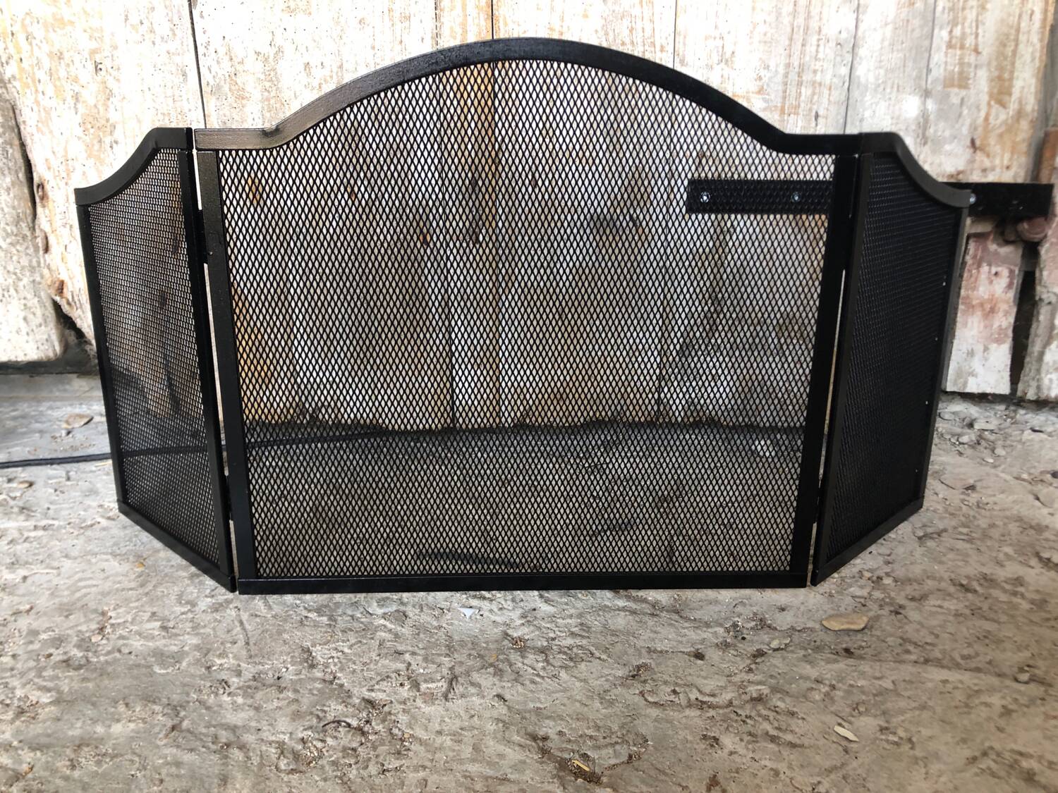 Fire Screen Grilled Fireplace 3 Shutters Black Metal Vintage