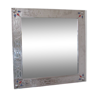 Oriental style silver metal mirror