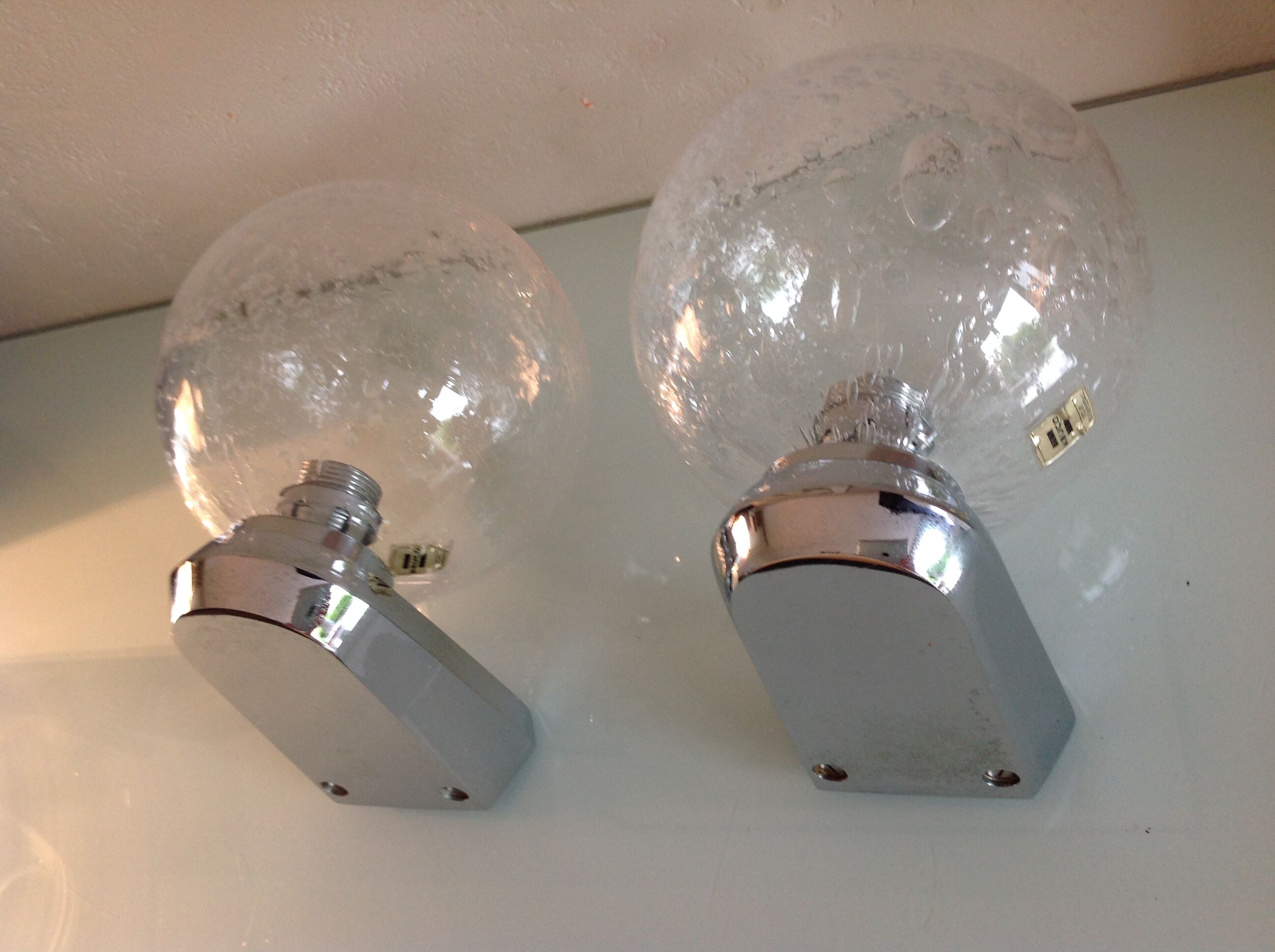 Pair of chrome sconces and crystal globe bubbled by Keuco / vintage 70s