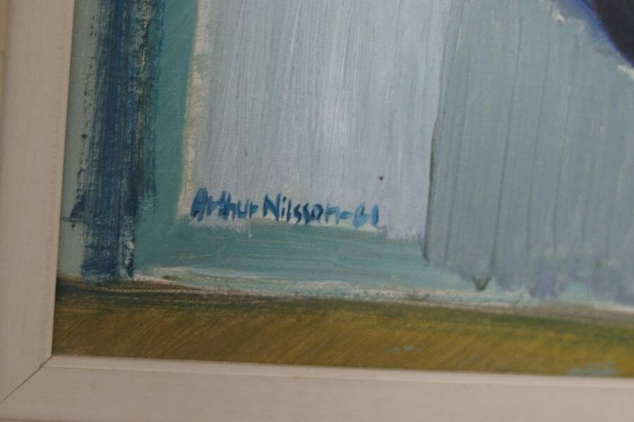 Original mid-century Swedish oil on canvas – “Still Life” by Arthur Nilsson – vintage & framed – 62 × 71 cm