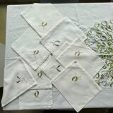 Hand-embroidered tablecloth on rectangular thread canvas