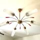 Golden brass chandelier 6 tulips red diamond tips 1950